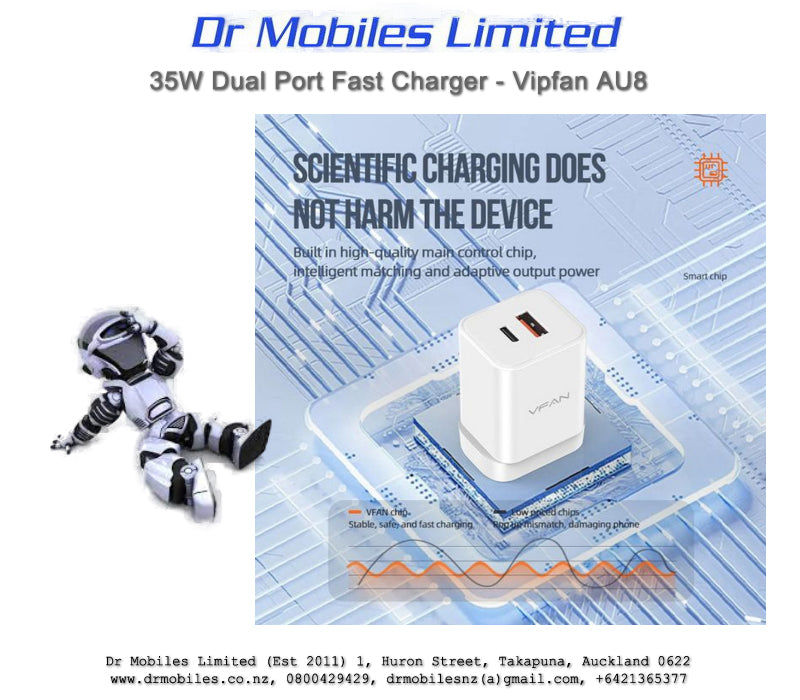 35W Dual Port, GAN Ultra Fast Charger - Vipfan AU8