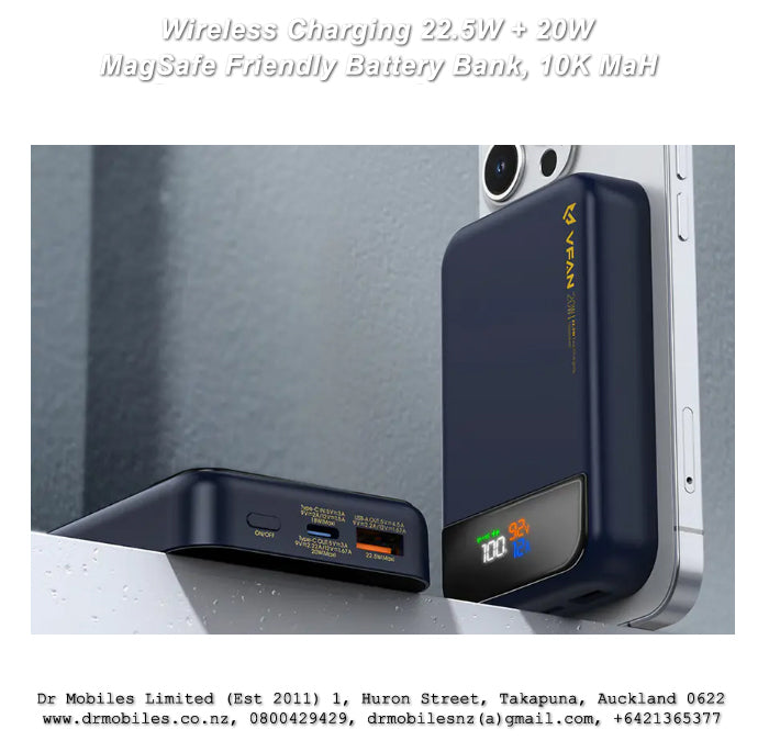 10,000 mAh, Magnetic PD 22.5W + 20W Wireless Charging Power Bank, LED Display, F13