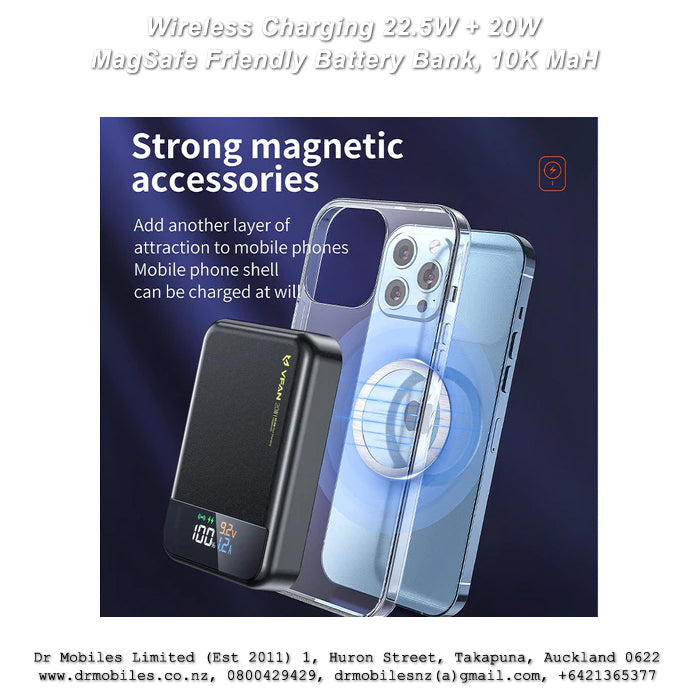 10,000 mAh, Magnetic PD 22.5W + 20W Wireless Charging Power Bank, LED Display, F13