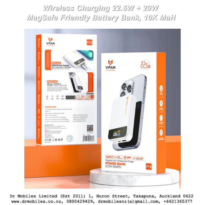 10,000 mAh, Magnetic PD 22.5W + 20W Wireless Charging Power Bank, LED Display, F13