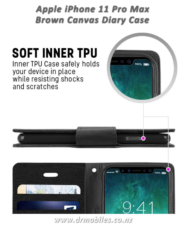 Mercury Goospery Apple iPhone 11 Pro Max Canvas Diary Wallet Case (Gray)