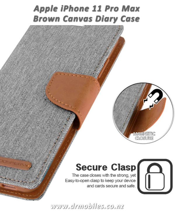Mercury Goospery Apple iPhone 11 Pro Max Canvas Diary Wallet Case (Gray)