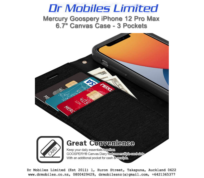Mercury Goospery iPhone 12 Pro Max 6.7" Canvas Case - 3 Pockets