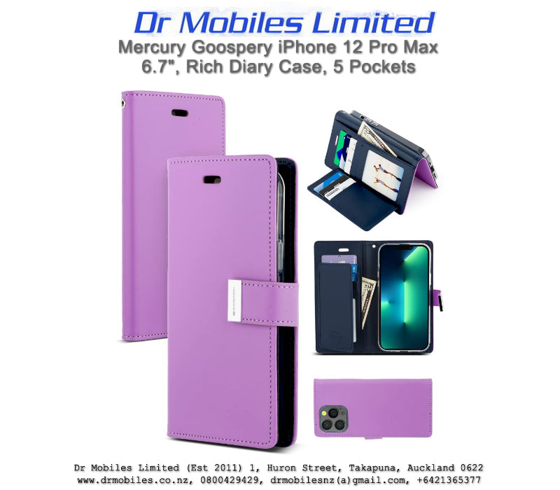 Mercury Goospery iPhone 12 Pro Max 6.7" Rich Diary - 5 Pockets