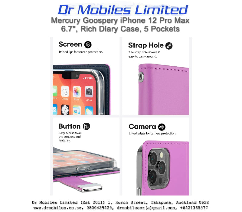 Mercury Goospery iPhone 12 Pro Max 6.7" Rich Diary - 5 Pockets