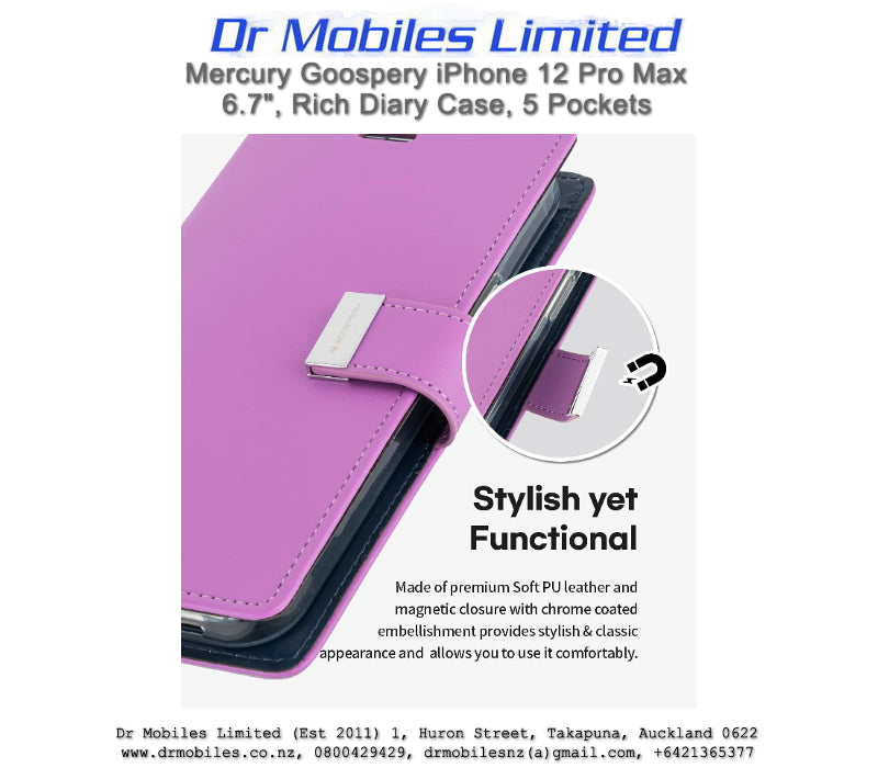 Mercury Goospery iPhone 12 Pro Max 6.7" Rich Diary - 5 Pockets