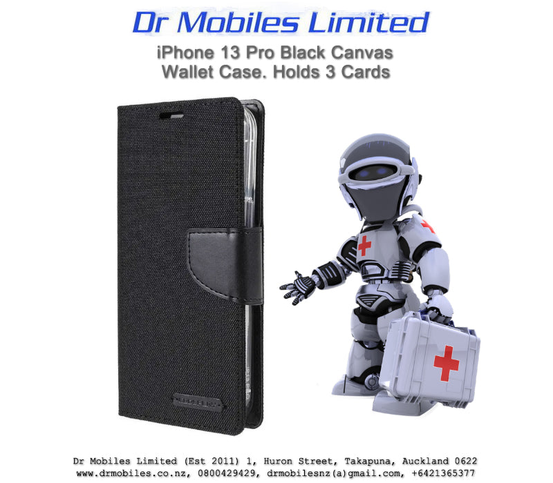 Mercury Goospery Apple iPhone 13 Pro, 6.1" Canvas Diary Case - Black