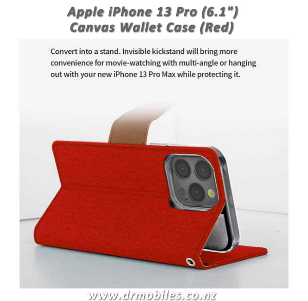 Mercury Goospery Apple iPhone 13 Pro, 6.1" Canvas Diary Case - Red