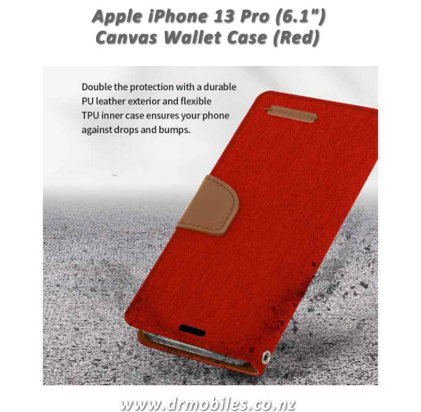 Mercury Goospery Apple iPhone 13 Pro, 6.1" Canvas Diary Case - Red