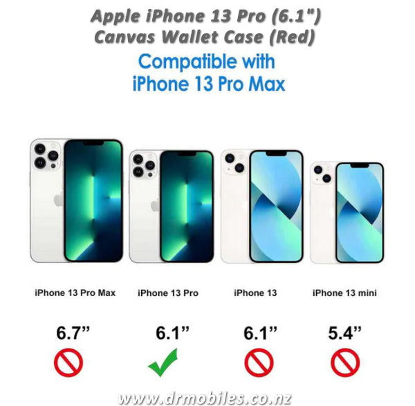 Mercury Goospery Apple iPhone 13 Pro, 6.1" Canvas Diary Case - Red