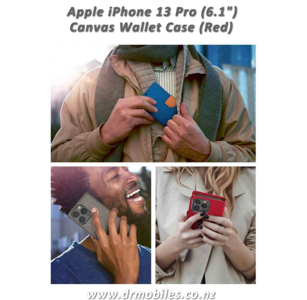 Mercury Goospery Apple iPhone 13 Pro, 6.1" Canvas Diary Case - Red