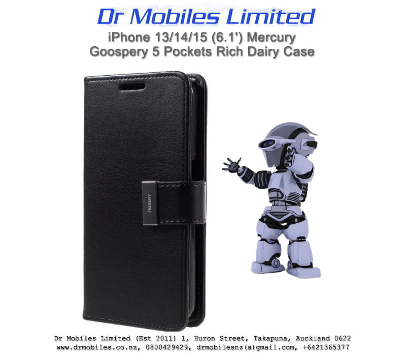 Mercury Goospery Rich Diary 5 Pocket Wallet Case for Apple iPhone 13,  iPhone 14/15