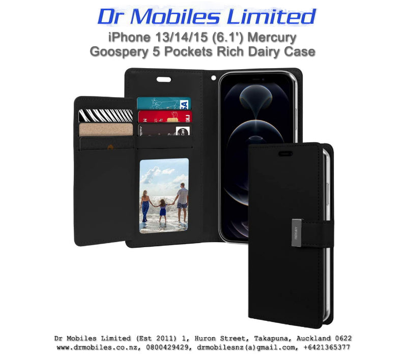 Mercury Goospery Rich Diary 5 Pocket Wallet Case for Apple iPhone 13,  iPhone 14/15