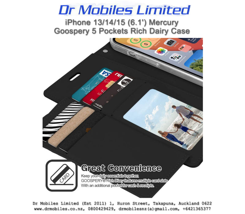 Mercury Goospery Rich Diary 5 Pocket Wallet Case for Apple iPhone 13,  iPhone 14/15