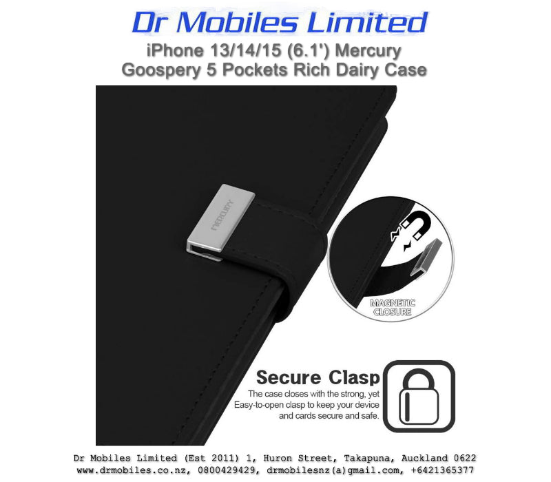 Mercury Goospery Rich Diary 5 Pocket Wallet Case for Apple iPhone 13,  iPhone 14/15