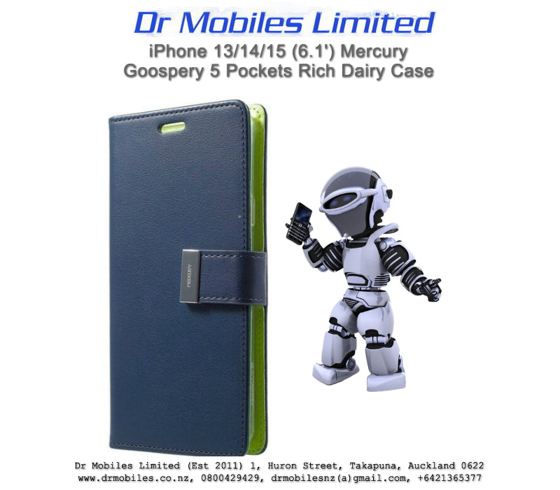 Mercury Goospery Rich Diary 5 Pocket Wallet Case for Apple iPhone 13, iPhone 14/15