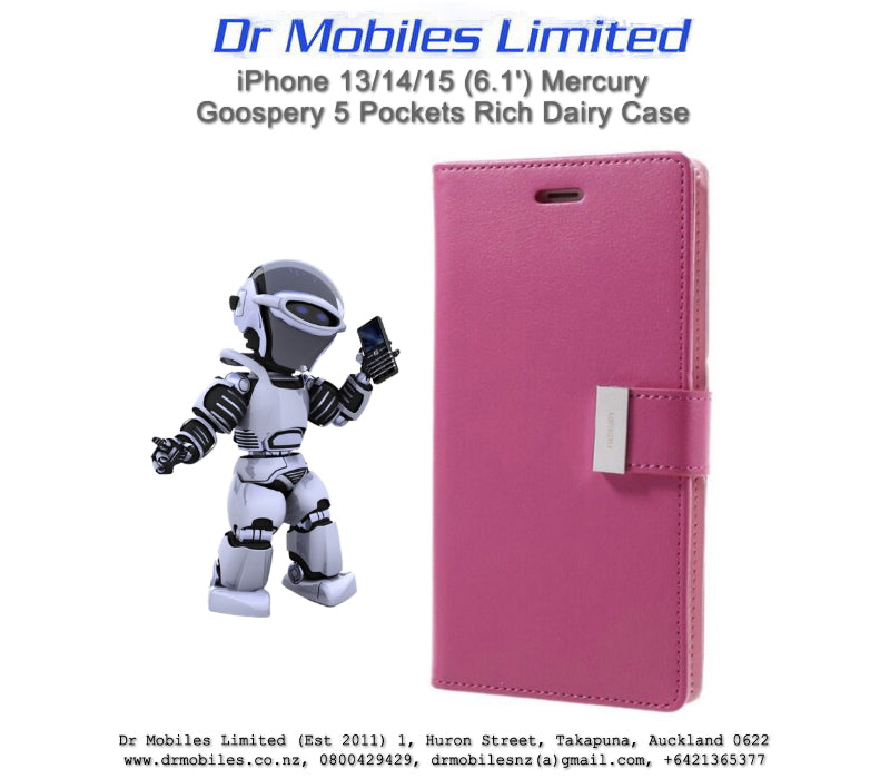 Mercury Goospery Rich Diary 5 Pocket Wallet Case for Apple iPhone 13, iPhone 14/15