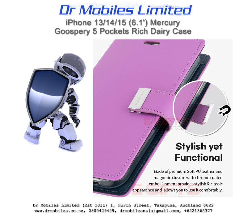Mercury Goospery Rich Diary 5 Pocket Wallet Case for Apple iPhone 13,  iPhone 14/15