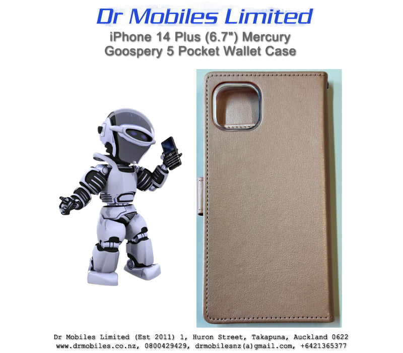 iPhone 14 Plus Mercury Goospery, 5 Pockets Rich Dairy Case - Gold, Blue
