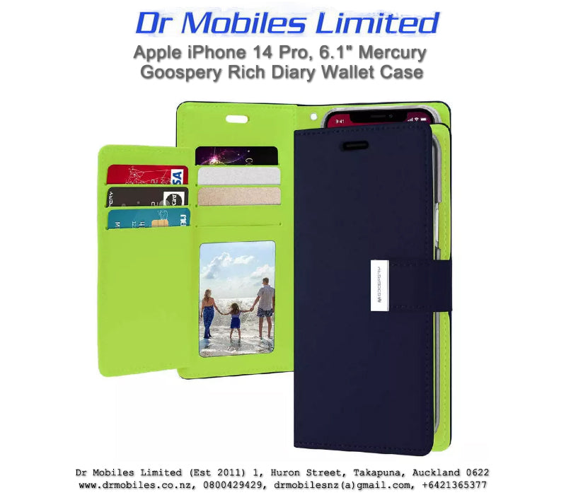 Mercury Goospery Rich Diary 5 Pocket Wallet Case for Apple iPhone 14 Pro, 6.1"