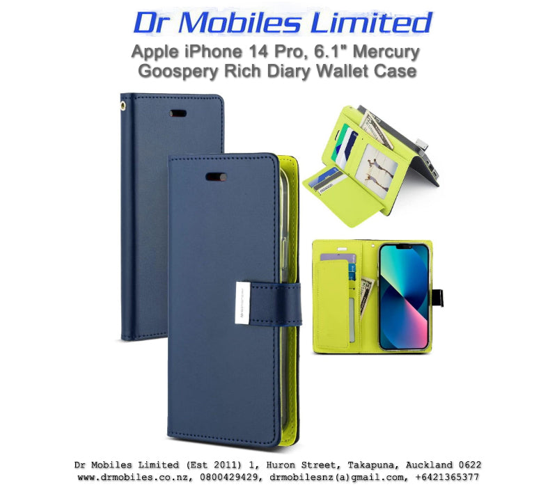 Mercury Goospery Rich Diary 5 Pocket Wallet Case for Apple iPhone 14 Pro, 6.1"