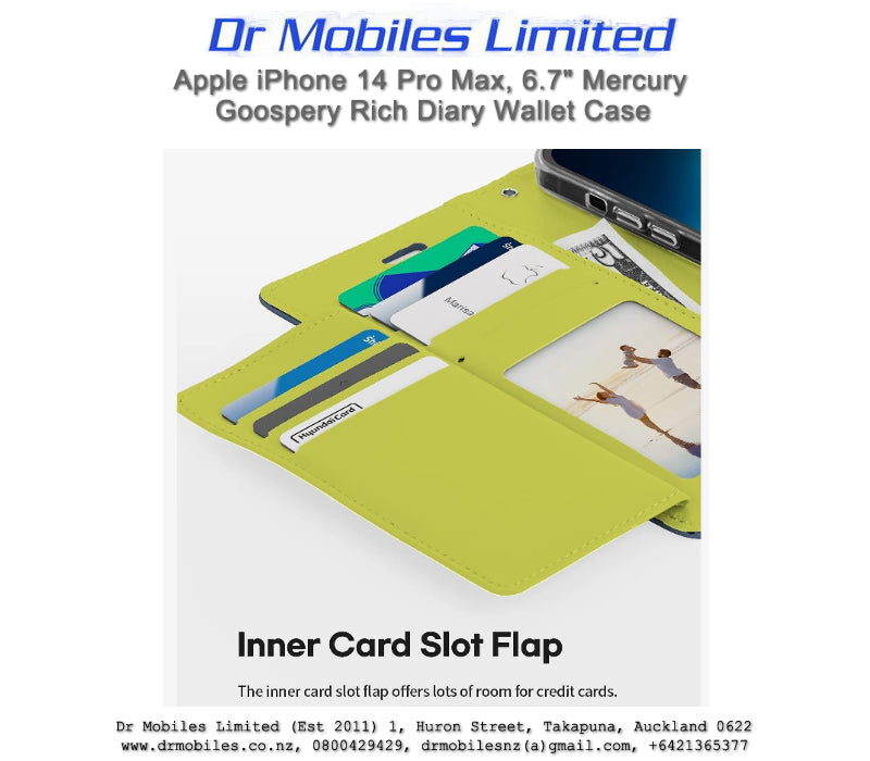 Mercury Goospery Rich Diary 5 Pocket Wallet Case for Apple iPhone 14 Pro Max, 6.7"