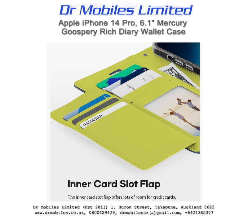 Mercury Goospery Rich Diary 5 Pocket Wallet Case for Apple iPhone 14 Pro, 6.1"