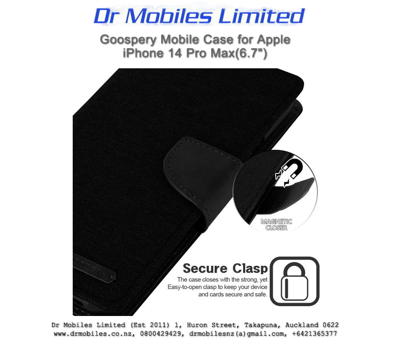 Mercury Goospery Apple iPhone 14 Pro Max, 6.7" Canvas Diary Case - Black