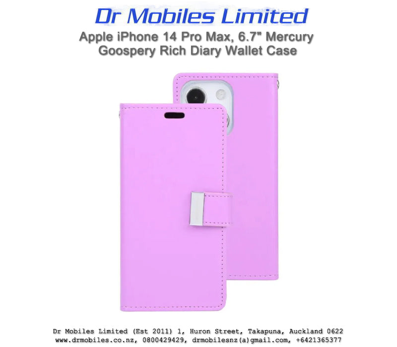 Mercury Goospery Rich Diary 5 Pocket Wallet Case for Apple iPhone 14 Pro Max, 6.7"