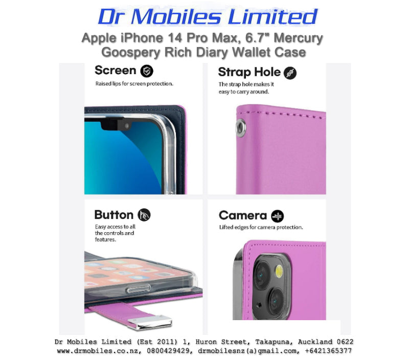 Mercury Goospery Rich Diary 5 Pocket Wallet Case for Apple iPhone 14 Pro Max, 6.7"