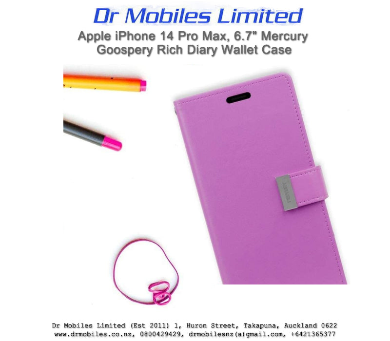 Mercury Goospery Rich Diary 5 Pocket Wallet Case for Apple iPhone 14 Pro Max, 6.7"