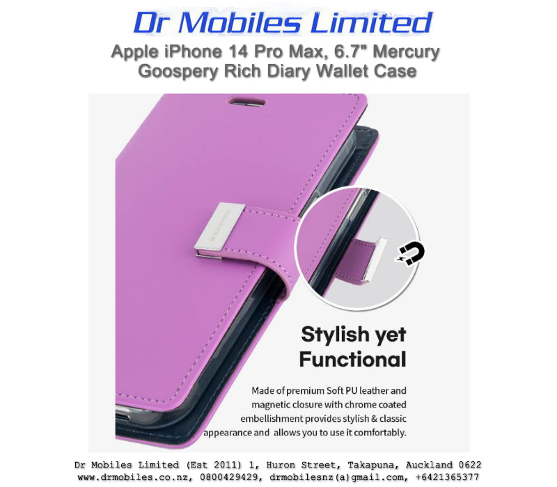 Mercury Goospery Rich Diary 5 Pocket Wallet Case for Apple iPhone 14 Pro Max, 6.7"
