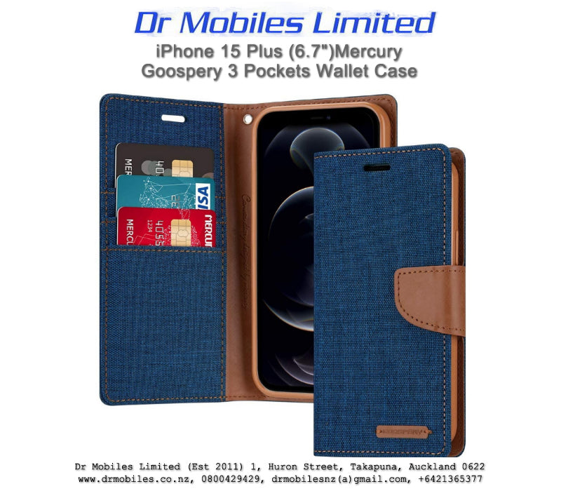 iPhone 14 Plus Mercury Goospery, 5 Pockets Rich Dairy Case - Gold, Blue