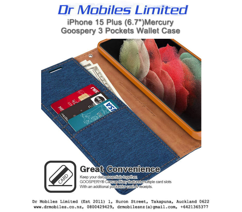 iPhone 14 Plus Mercury Goospery, 5 Pockets Rich Dairy Case - Gold, Blue