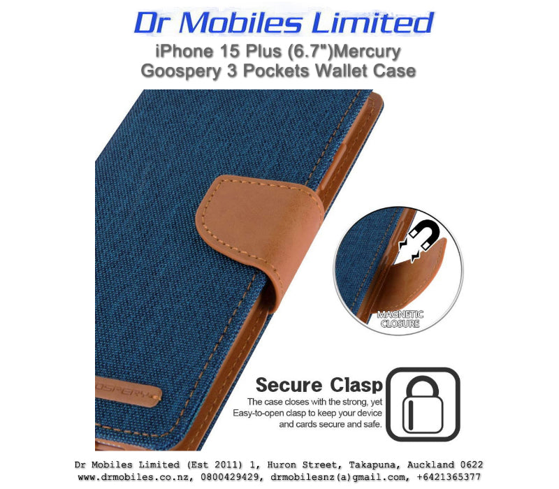 iPhone 14 Plus Mercury Goospery, 5 Pockets Rich Dairy Case - Gold, Blue