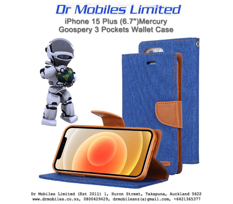 iPhone 14 Plus Mercury Goospery, 5 Pockets Rich Dairy Case - Gold, Blue