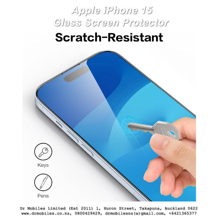 Apple iPhone 15 Glass Screen Protector, Strong 9H Hardness Rating