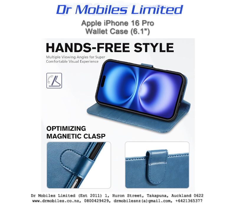Apple iPhone 16, 6.1" Wallet Case (Blue)
