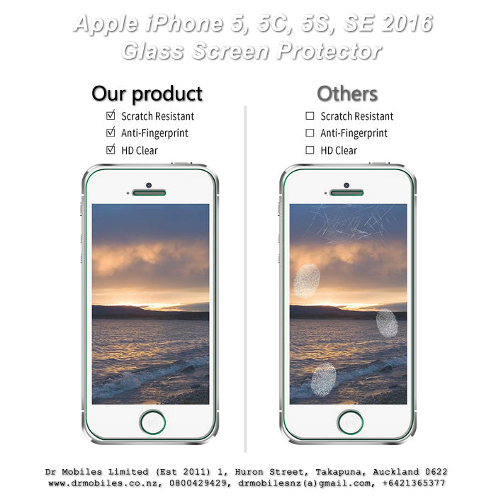 iPhone 5, 5C, 5S, 5 SE Glass Screen Protector 9H Hardness Rating