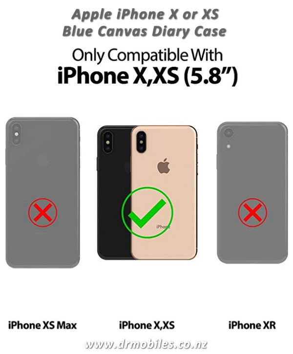Apple iPhone X or XS Canvas Diary Case - Blue