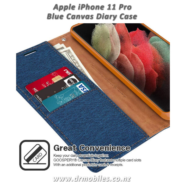 Mercury Goospery Canvas Diary Case for Apple iPhone 11 Pro, 5.8" - Blue
