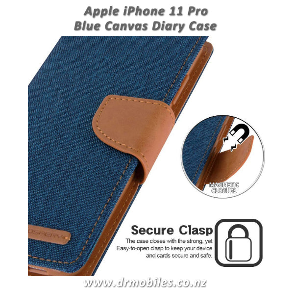 Mercury Goospery Canvas Diary Case for Apple iPhone 11 Pro, 5.8" - Blue
