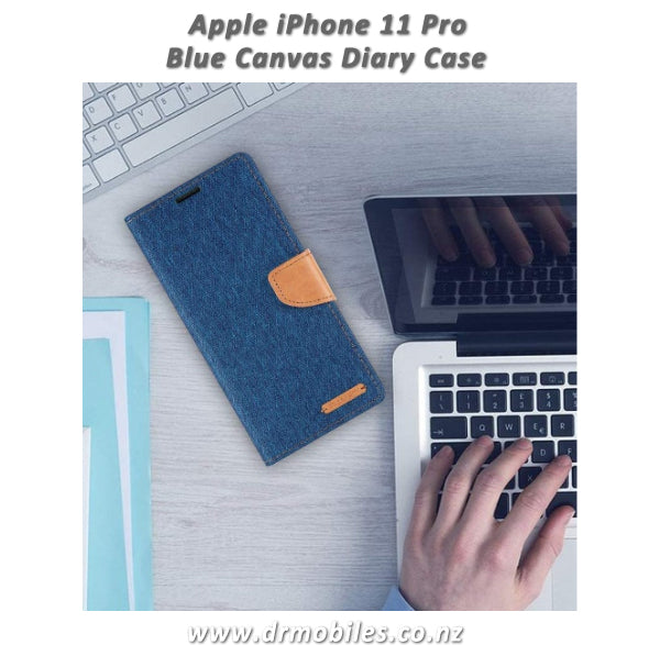 Mercury Goospery Canvas Diary Case for Apple iPhone 11 Pro, 5.8" - Blue