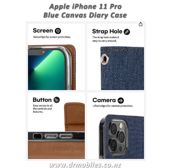 Mercury Goospery Canvas Diary Case for Apple iPhone 11 Pro, 5.8" - Blue