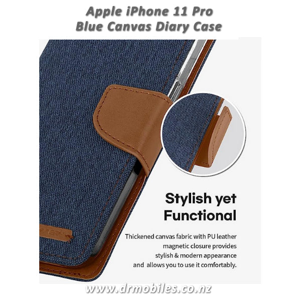 Mercury Goospery Canvas Diary Case for Apple iPhone 11 Pro, 5.8" - Blue