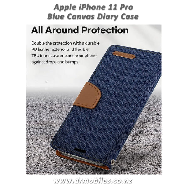 Mercury Goospery Canvas Diary Case for Apple iPhone 11 Pro, 5.8" - Blue