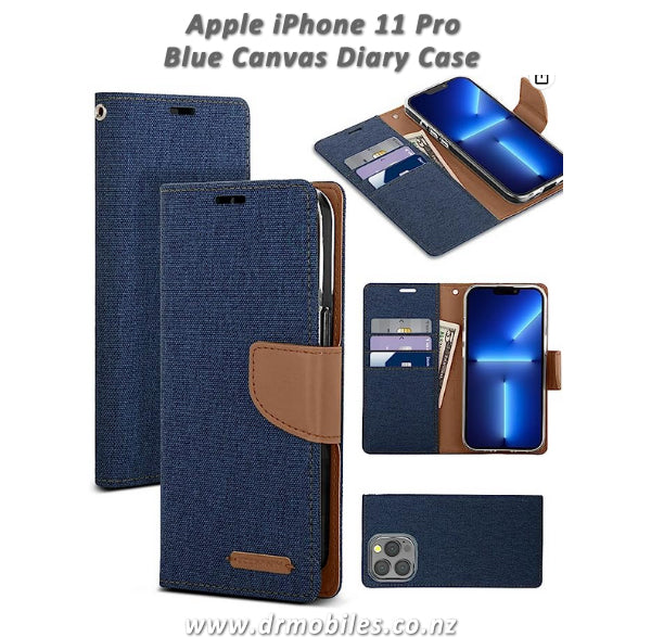 Mercury Goospery Canvas Diary Case for Apple iPhone 11 Pro, 5.8" - Blue