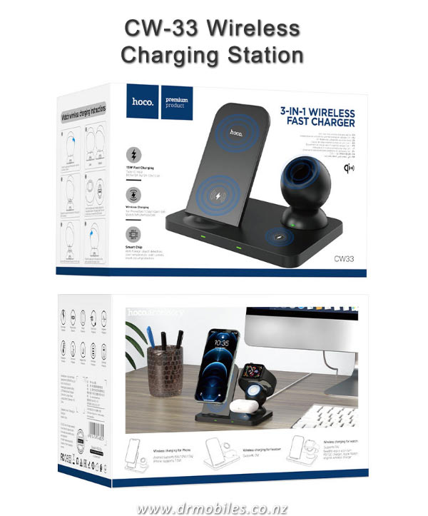 Compact 3-in-1 Wireless Charger Hoco CW33 for iPhone and Apple Watch 8