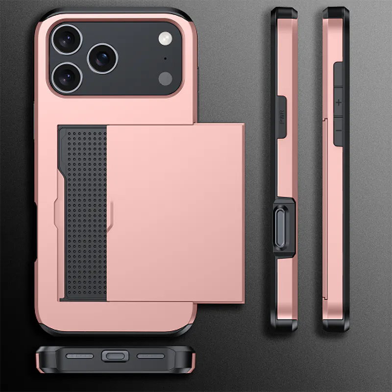 iPhone 17 Pro Case with Hidden Card Holder, Slide Design, Scratch Resistant Shockproof Protective Hard Shell Phone Case