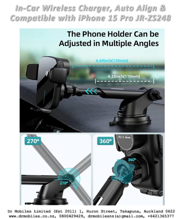 Auto Clamping Phone Holder with Wireless Qi Charging - AceFast JR-ZS248, MegSafe
